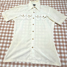 Vintage Sears Jeans Joint Men's M Beige Solid S/S western Button-Up shirt