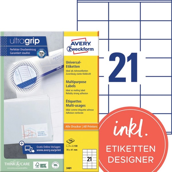 Avery Zweckform Universal-Etiketten, 70 X 41 Mm, Weiß 1 Bis 40 Stk Spare Bis 22%-image