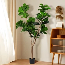 5ft 6ft Artificial Fiddle Leaf Fig Tree with Plastic Pot Decor