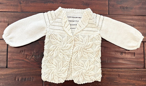Vtg. Hand Crocheted Baby's sz 12 month Cardigan Top Sweater Open Front Victorian