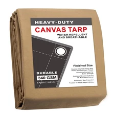 CARTMAN Finished Size 6x8 Feet Tan Canvas Tarp with Rustproof Grommets, 12 Oz
