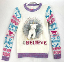 Unicorn Ugly Christmas Sweater Childs Pullover Size Med 7 to 9 Believe 3D