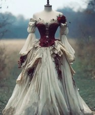 Off Shoulder Vintage Wedding Dress Long Sleeves A-Line Bridal Gown Dark