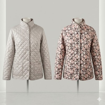 Barbara Lebek Reversible Quilted Jacket Women Silver 55cm P2P68cm L Floral Print