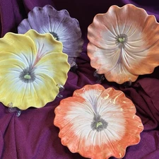 4 Vintage Fritz And Floyd Flower Halcyon Pansy Snack Plates