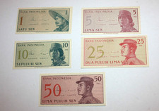 Lot of 5) 1964 Bank Indonesia 1,5,10,25,50 Sen