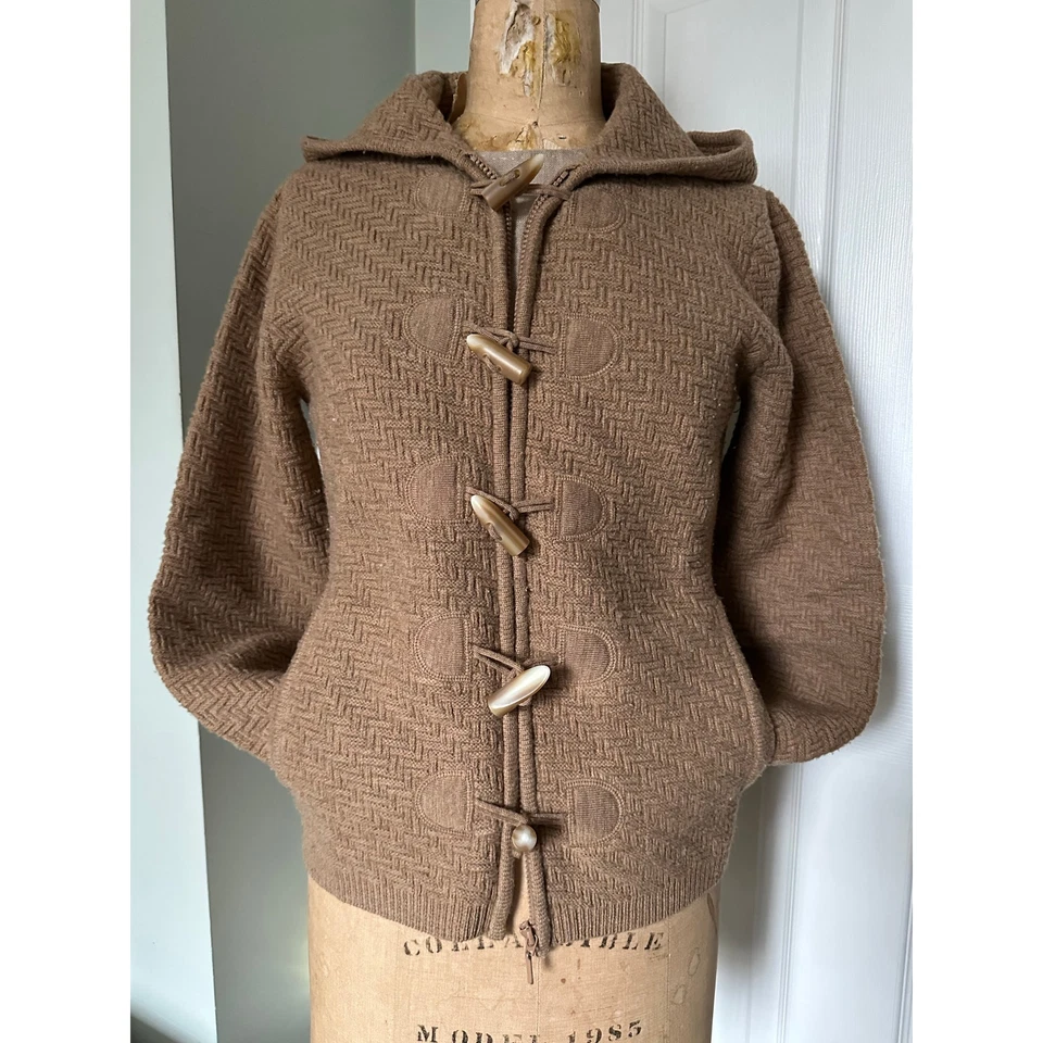 Cardigã Jillian Jones lã malha alternar zíper com capuz bege tamanho P - Imagem 3 de 4