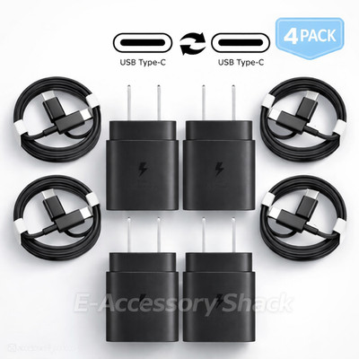 4 PACK 25w USB-C Fast Wall Charger+6ft Cable FOR Galaxy S25 S24 S23 S22 Ultra +