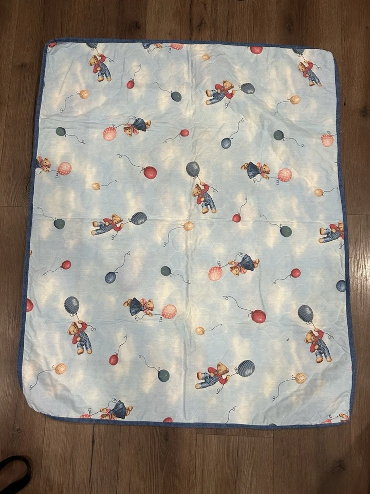 De Colección Azul Jean Oso de Peluche Bebé Edredón Guardería Manta Borde de Seda Globo de Aire Caliente Foto 3 de 4