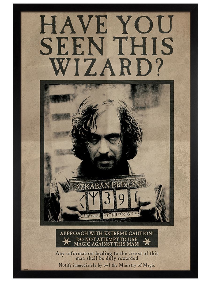 Black Wooden Framed Harry Potter Wanted Sirius Black