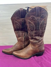 Loredo Ladies Boots Tall Butterfly Boho Festival Boots Leather 6.5 M Brown Cute