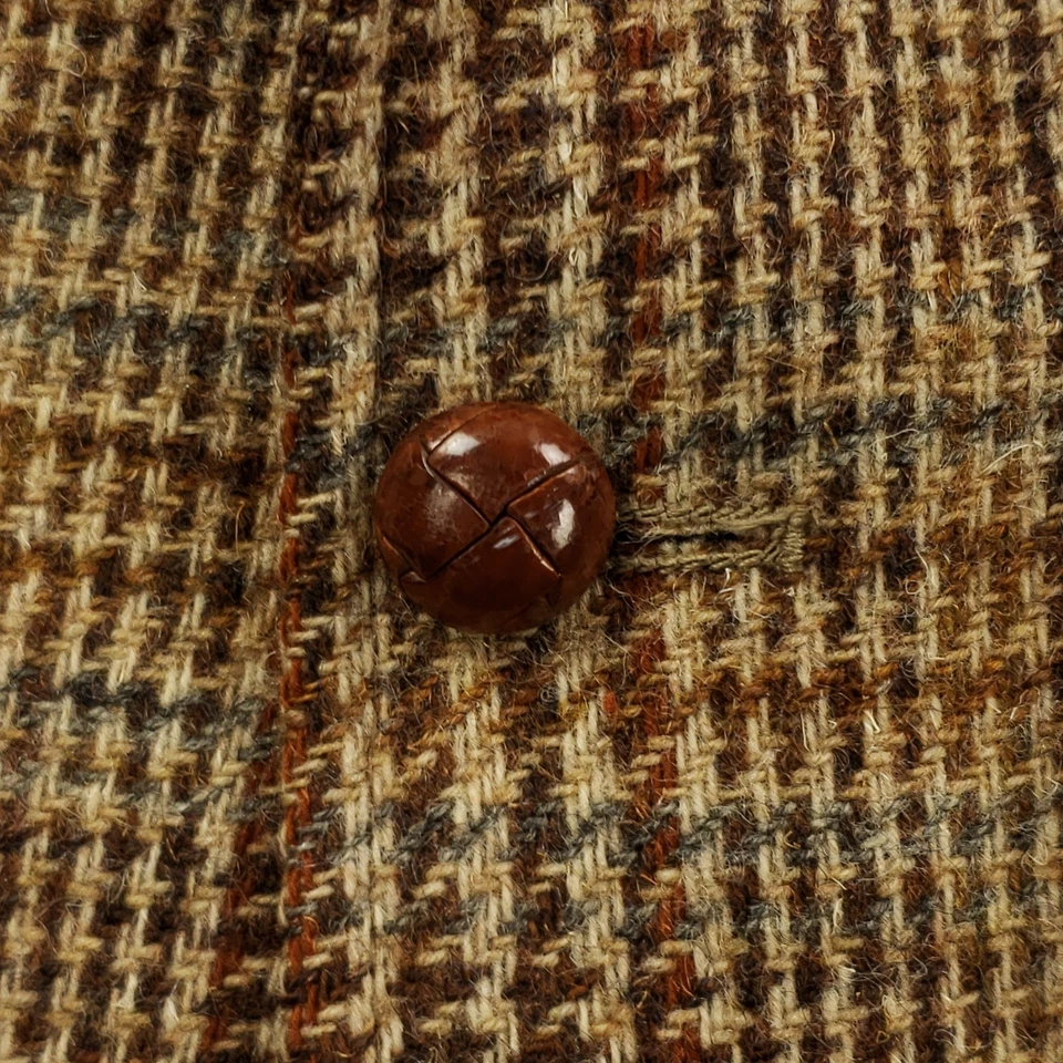 Jason Court 复古粗花呢西装外套男式 44L 修身(适合 42L)格子皮革纽扣 2 Btn — 第 3/4 张图片