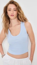 ENZA COSTA Supima Baby Cropped U Tank Top Blue M $110 E1 322