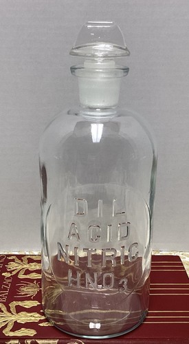 Vintage DIL ACID NITRIC HNO3 T.C. Wheaton Glass Bottle Apothecary Pyrex Stopper