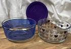 Vintage Pyrex Storage Glass Bowl #7201 blue stripes & purple dot hearts 1 quart