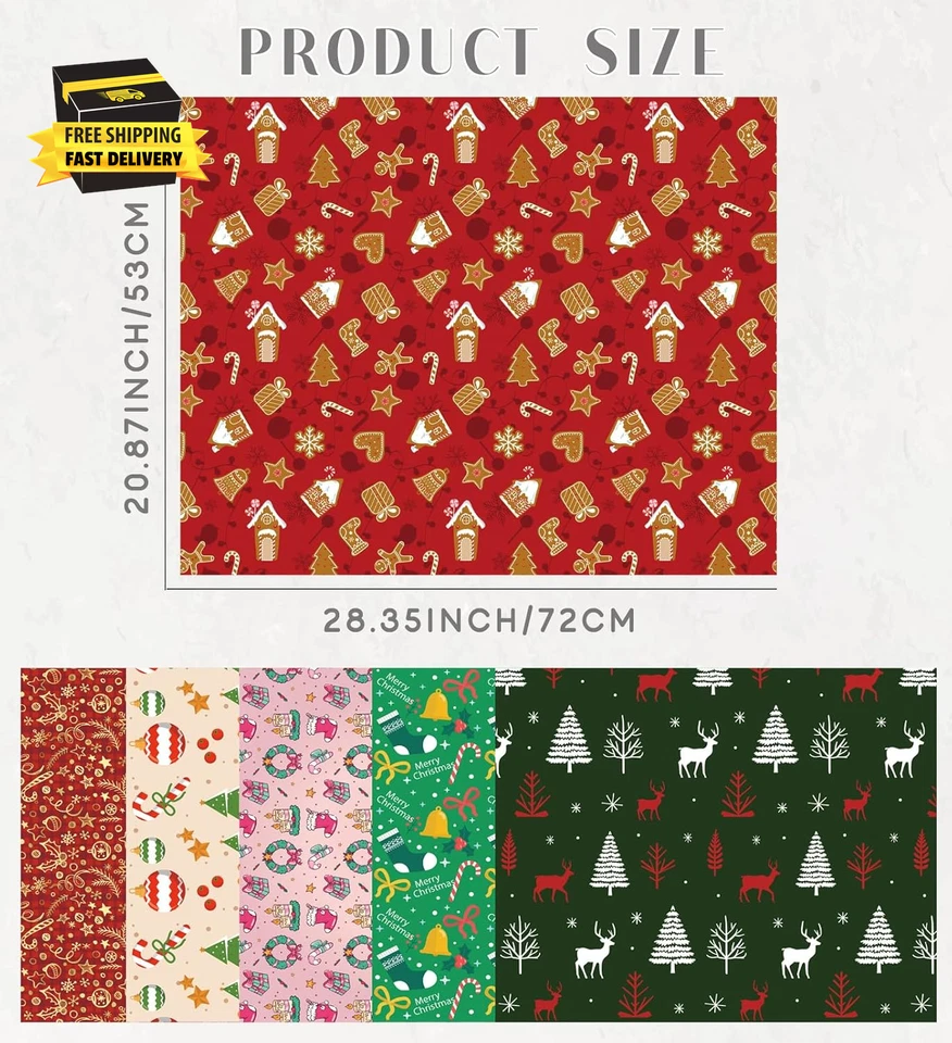 Christmas Wrapping Paper & Gift Bags - Red, Green & White Tissue Paper - Christm - Image 2 of 4
