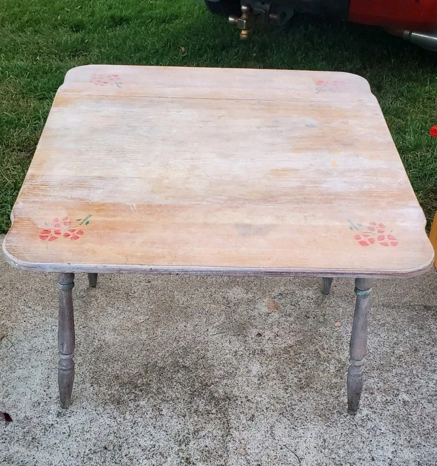 Antigua mesa de cocina de hojas caídas de los años 30 madera maciza gris lavada ENVÍO DE EE. UU. Foto 3 de 4