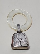 Vintage Sterling Silver Rattle Teething Ring Baby Birth Record Antique