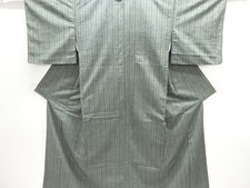 7556344: JAPANESE KIMONO / SILK / HAND WOVEN TSUMUGI / STRIPE