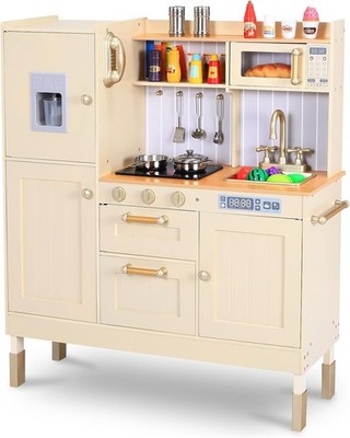 Kids Pretend Kitchen Playset Wooden Cooking Play Kitchen Toys with Storage Space