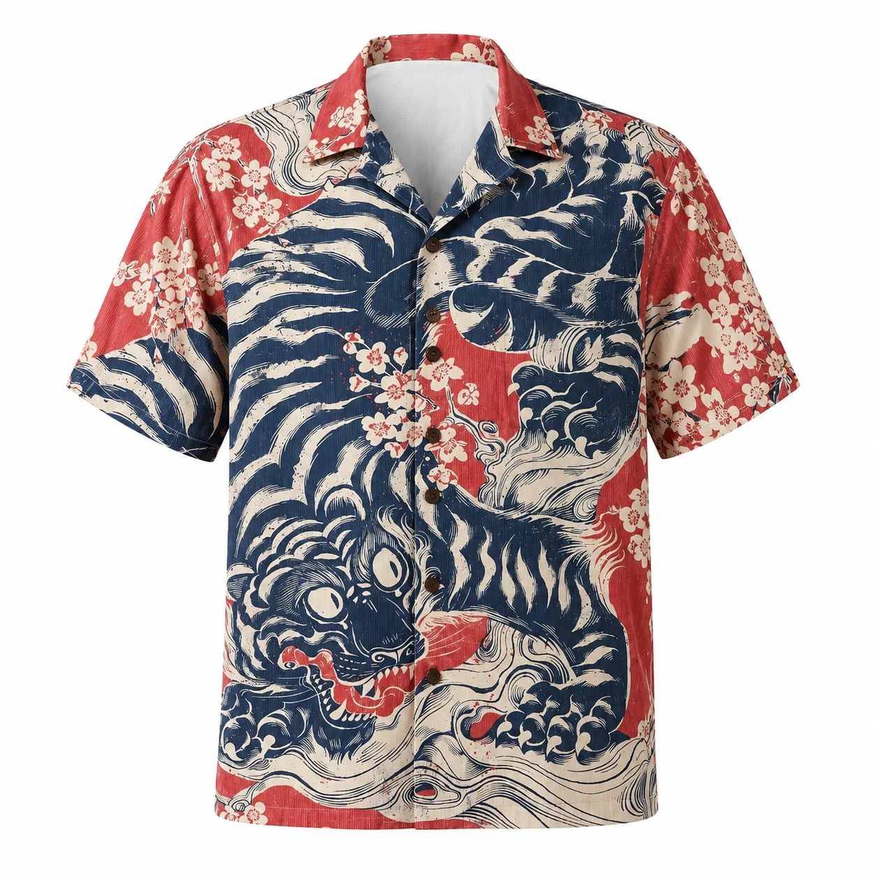 Japanese Roaring Tiger Hawaiian Shirt Sakura Cherry Blossom Aloha Short Sleeve