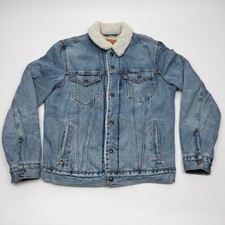 Levi  s Sherpa Trucker Jacket Mens Medium Blue Denim Snap Fleece Lined
