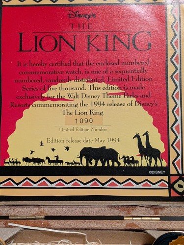 Reloj El Rey León 1994 Edición Limitada 1090/5000 Con Pin Coleccionista Nuevo en Caja - Imagen 4 de 10