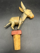 Vintage Anri Hand Carved Wood Donkey Mechanical Moving Bottle Stopper Italy