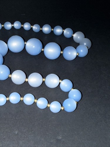 Collana Vintage Blu Luna Luminosa Perline Grosse Graduate 24" - Foto 4 di 12