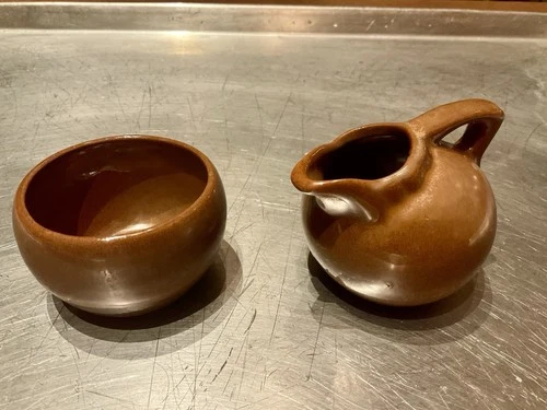 VTG Frankoma Pottery Brown  553 - 504 Cream & Sugar EUC