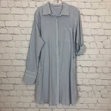 Coolibar Malta Travel Shirt Dress Size XL White Blue Striped UPF 50+