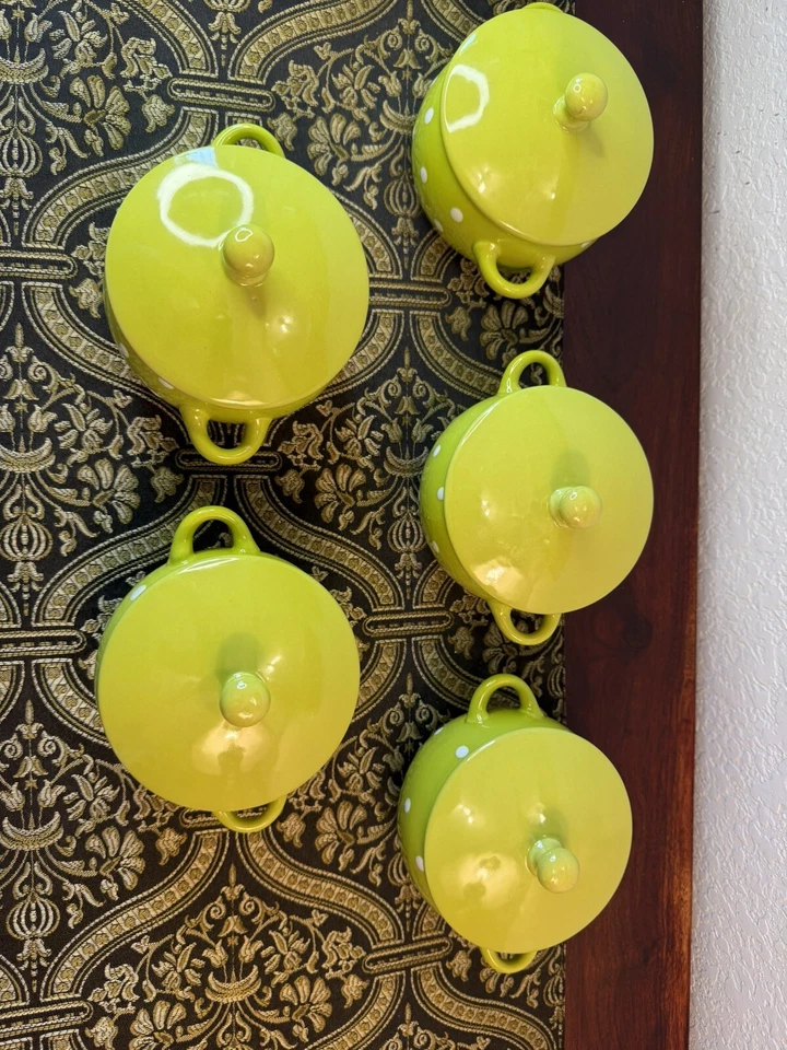 Servette家用汤碗带手柄和盖子陶瓷圆点5件套 — 第 3/4 张图片