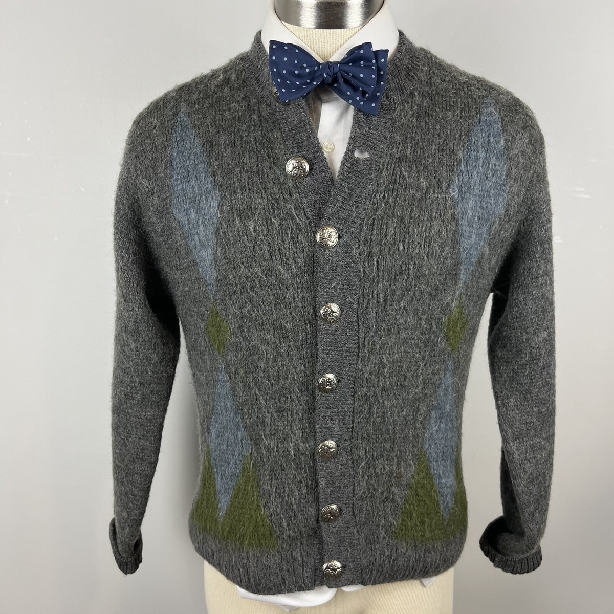 VTG Puritan Wool Mohair Fuzzy 38 Small gray atomic MCM grunge 