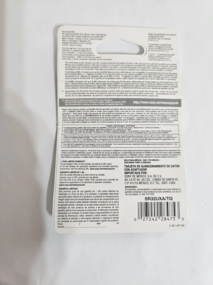 NEW Sony 32GB MicroSDHC UHS-I Card SR32UYA/TQMN - SEALED, NIB - Image 3 of 3