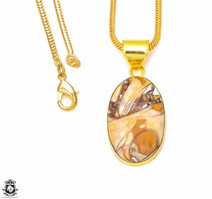 Authentic Brecciated Mookaite 24K Gold Plated Pendant 3mm Snake Chain GPH304