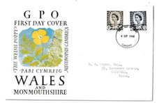 4/9/1968 UK GB FDC - Regionals - Wales - The Welsh Poppy - Cardiff FDI Postmark