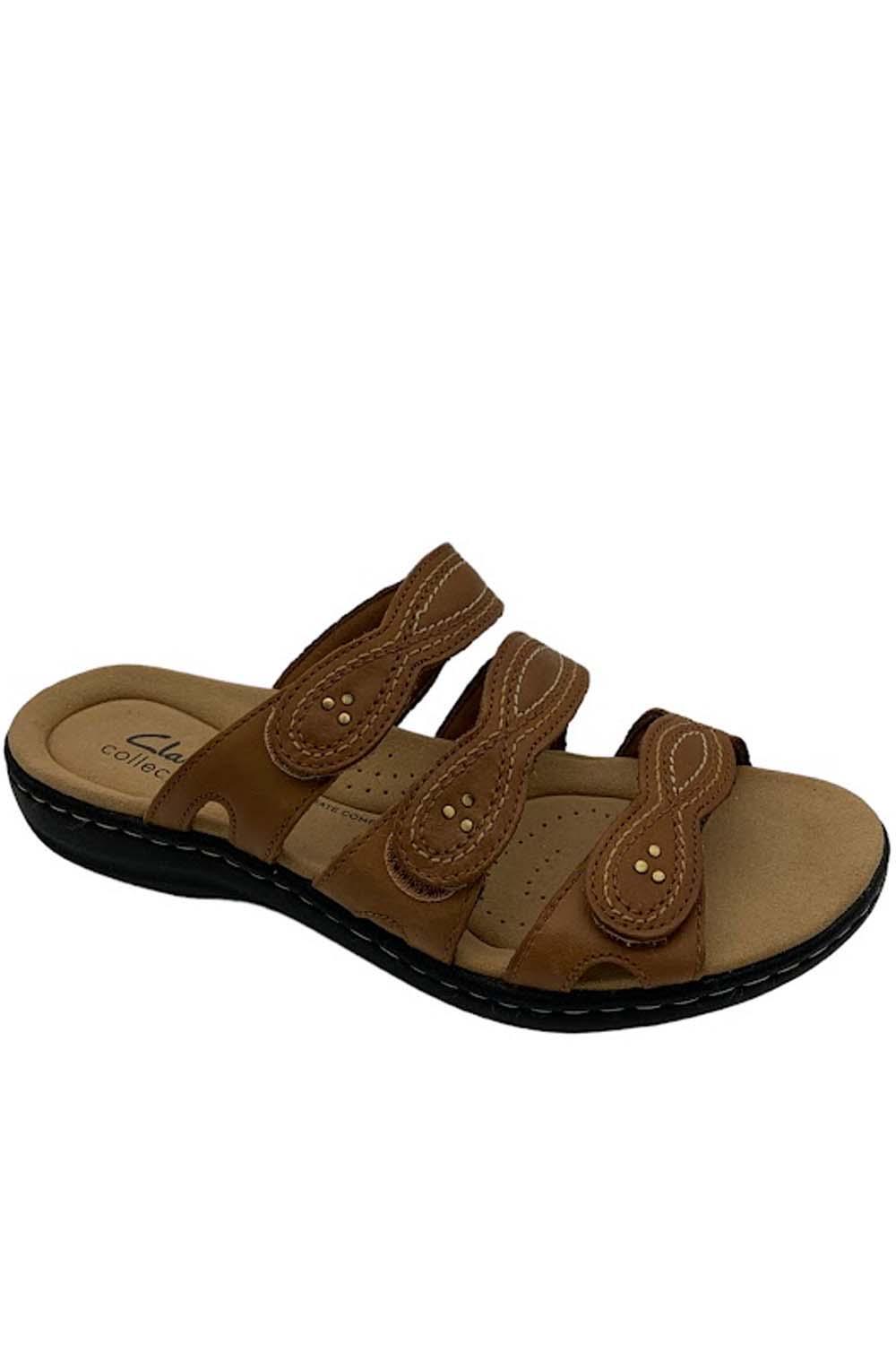 Clarks Collection Leather Slide Sandals Laurieann Ayla Dark Tan