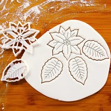 Poinsettia Flower & Leaf Cookie Cutters Set - Christmas winter festive floral