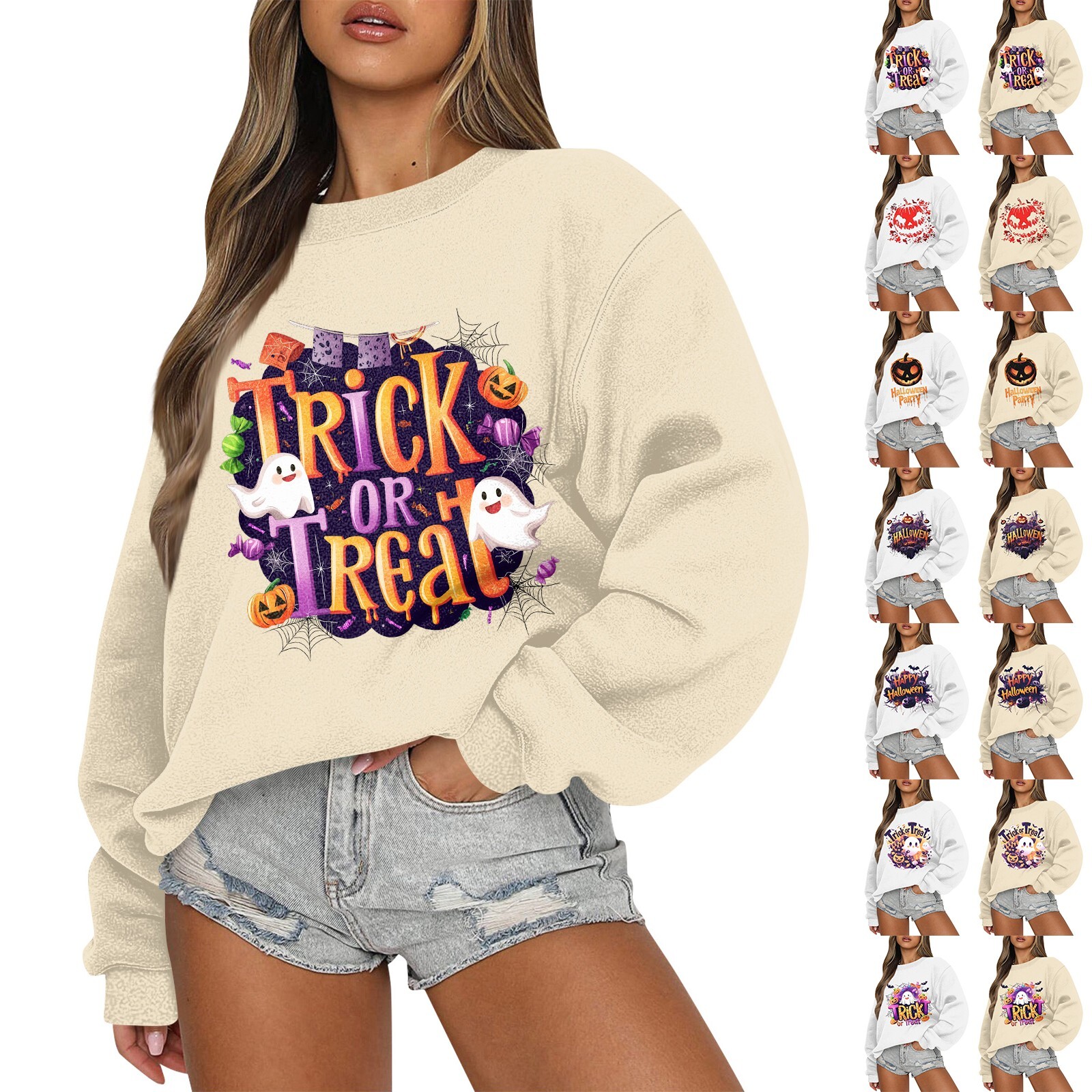 Sweater for Women Basic Comfy Cute Floral Oversized O-Neck Sweatshirt Pullover-image