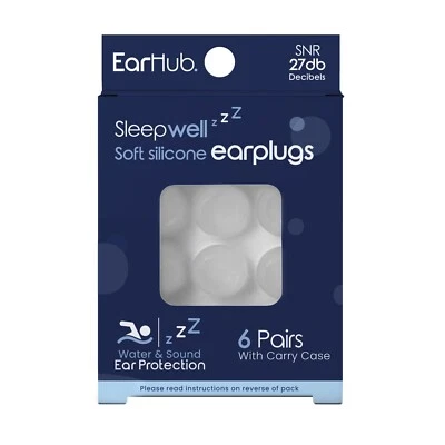 EarHub Soft Silicone Earplugs - Reusable Ear plugs for sleep - 6 Pairs
