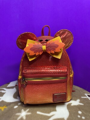 Loungefly Disney Minnie Mouse Sequin Fall Ombre Orange Red  display picture 3