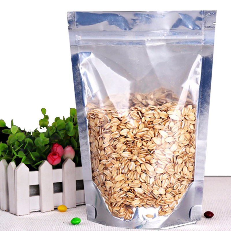 Reusable Stand Up Clear Silver Aluminium Foil Mylar Zip Bag for Food Storage