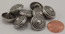 Lot of 8 Silver Tone Metal Black Accent Domed Buttons 11/16" 18mm  # 6442