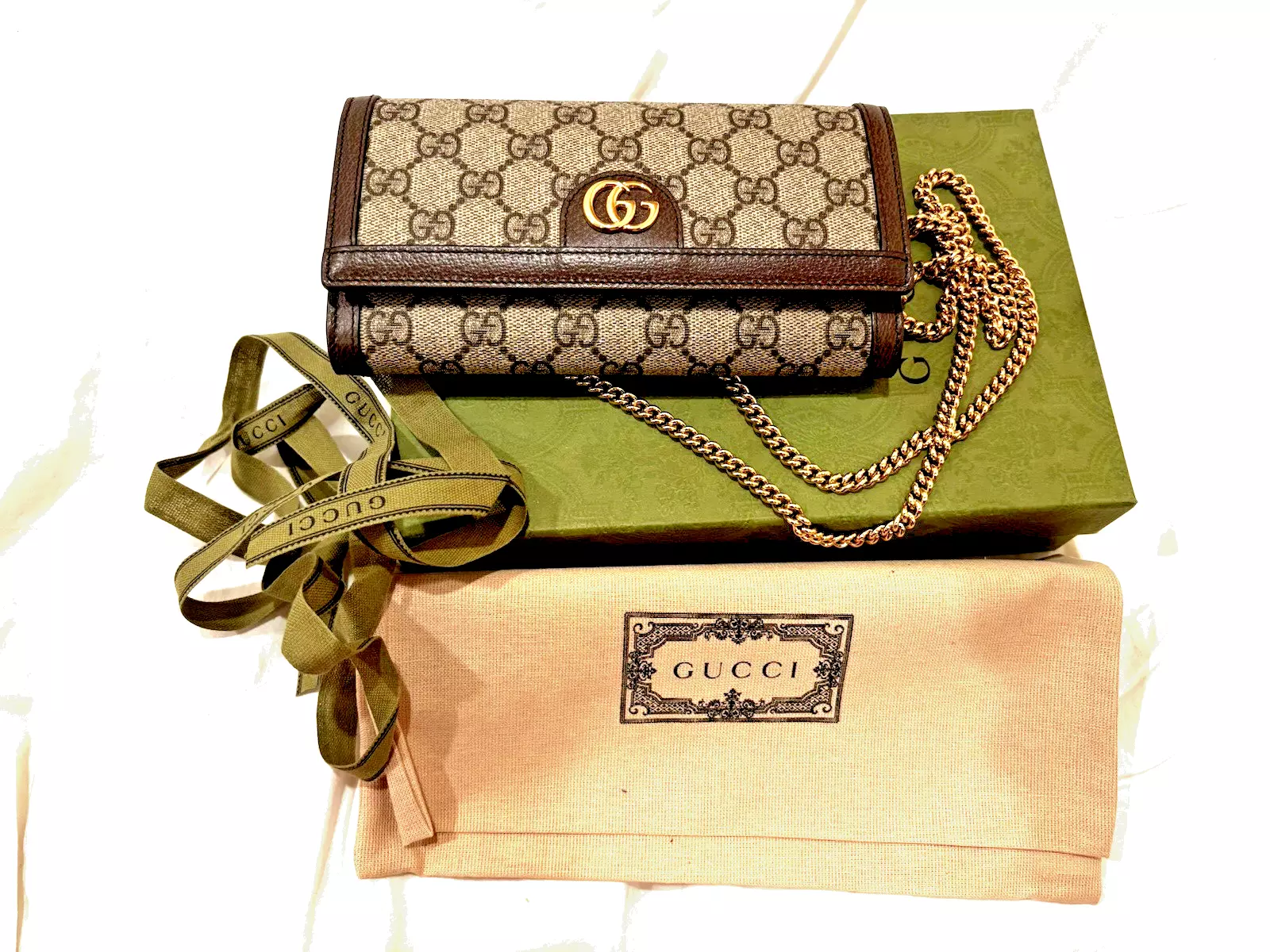 Sac bandoulière GUCCI Ophidia chaîne portefeuille toile marron 813511938