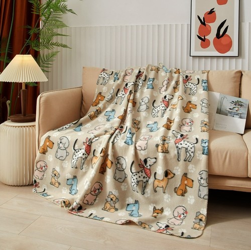 NEW SUPER SOFT COZY FLEECE THROW BLANKET 50" X 60" CITY DOGS PRINT