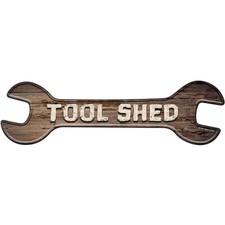 Tool Shed Metal Wrench Sign 17"x5" Plaque for Home Door Garage Wall