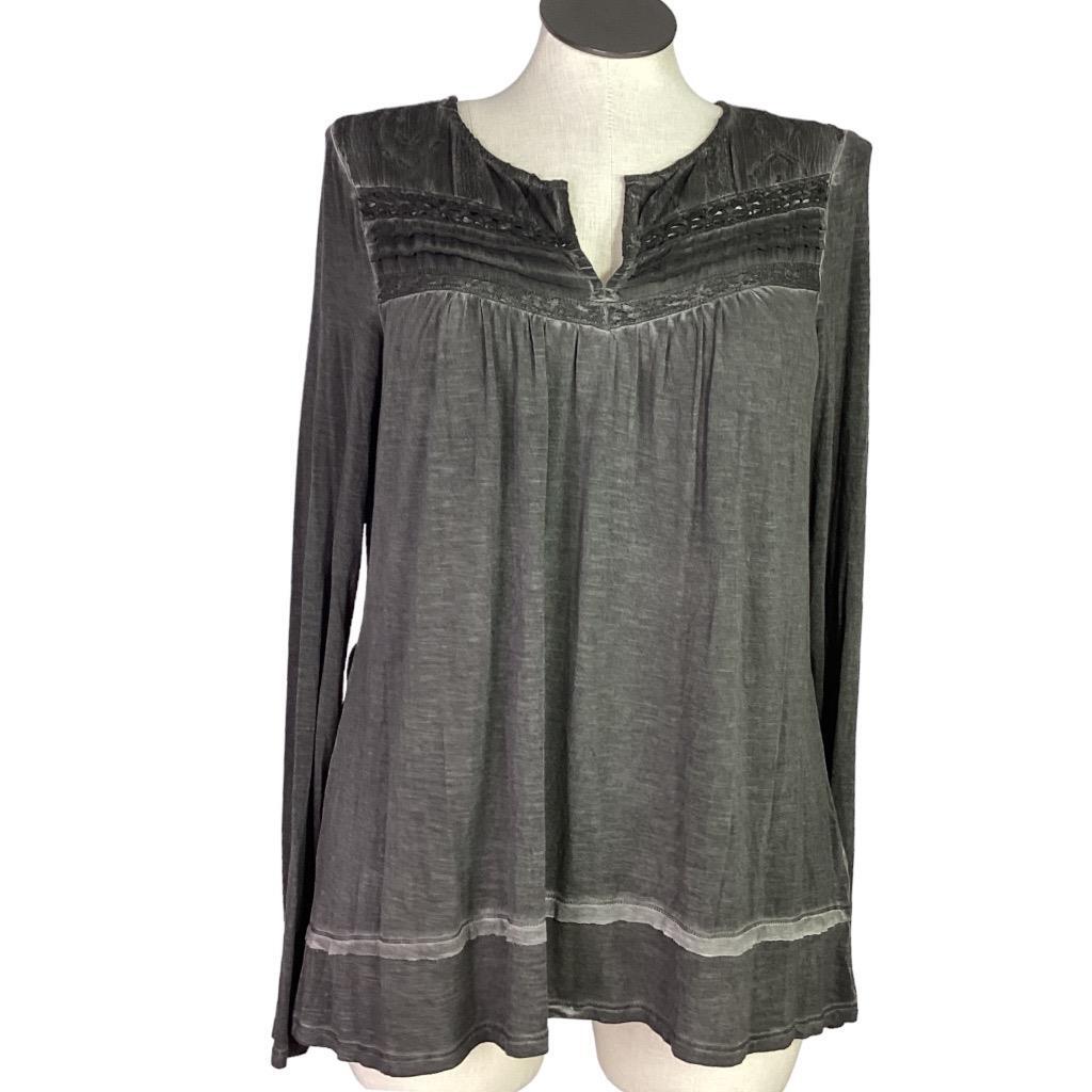 Knox Rose Womens Large Gray Washed Knit Boho Long Sleeve Pullover Top