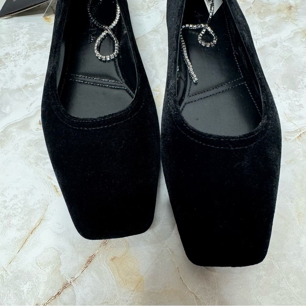 NWT Massimo Dutti Ballet Flats Square Toe Rhinestone Ankle Strap