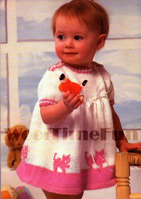 Strickanleitung Mädchen/Kinder hübsches Kleid mit Katzenmotiv. 16-20 Zoll Brustumfang.