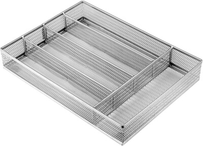 ORG Chrome Mesh Kitchen Cabinet Drawer Cutlery Tray Utensil Storage Organizer